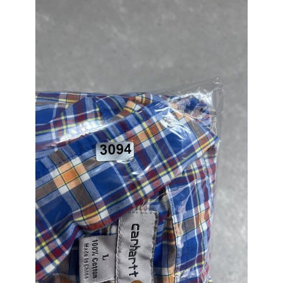 Carhartt Shirt Mens Size Large Blue Orange Red Plaid Long Sleeve Button Down - Picture 12 of 12